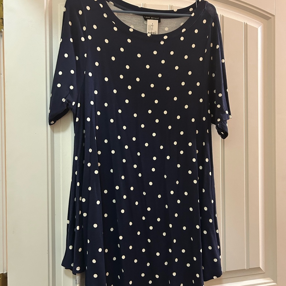 Lane Bryant Navy and White Polka Dot Tunic